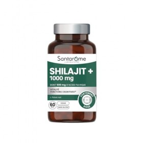 Santarome - Shilajit 1000 mg – Dont 500 mg d’Acide Fulvique – Soutien de la Vitalité & des Fonctions Cognitives – Avec Poivre