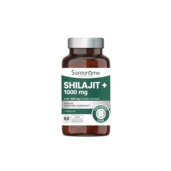 Santarome - Shilajit 1000 mg – Dont 500 mg d’Acide Fulvique – Soutien de la Vitalité & des Fonctions Cognitives – Avec Poivre