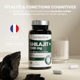 Santarome - Shilajit 1000 mg – Dont 500 mg d’Acide Fulvique – Soutien de la Vitalité & des Fonctions Cognitives – Avec Poivre