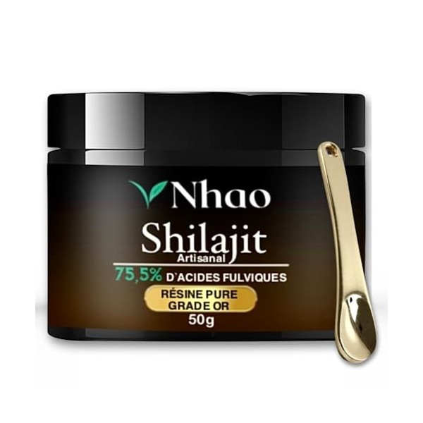 Shilajit D’EXCEPTION Nhaō 50g – RÉSINE ARTISANALE GRADE OR – FILTRATION 40 JOURS – HAUTE CONCENTRATION EN ACIDE FULVIQUE +75
