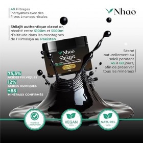 Shilajit D’EXCEPTION Nhaō 50g – RÉSINE ARTISANALE GRADE OR – FILTRATION 40 JOURS – HAUTE CONCENTRATION EN ACIDE FULVIQUE +75