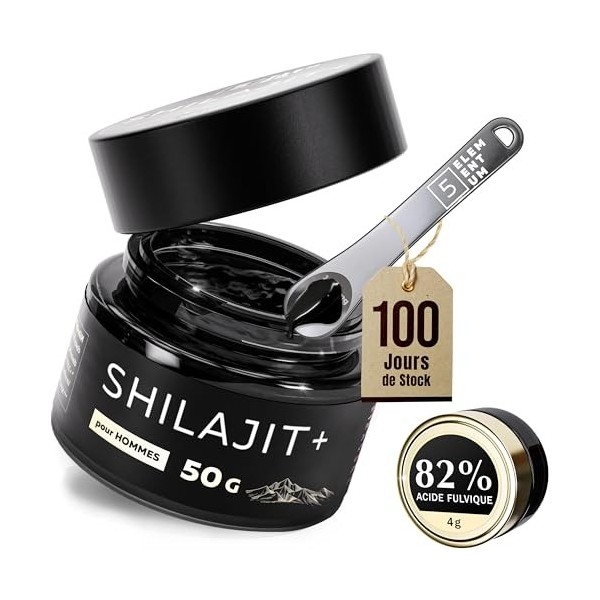 5 elementum Shilajit Pure Himalaya 50 g + 4 g Offert – Résine Originale avec 82 % d’Acide Fulvique et 87 Minéraux | Naturelle...