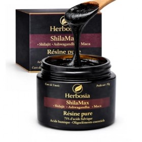 HERBOSIA Shilajit maca ashwaganda formule triple action – Résine pure de Shilajit 100% naturelle | Riche en acide fulvique et