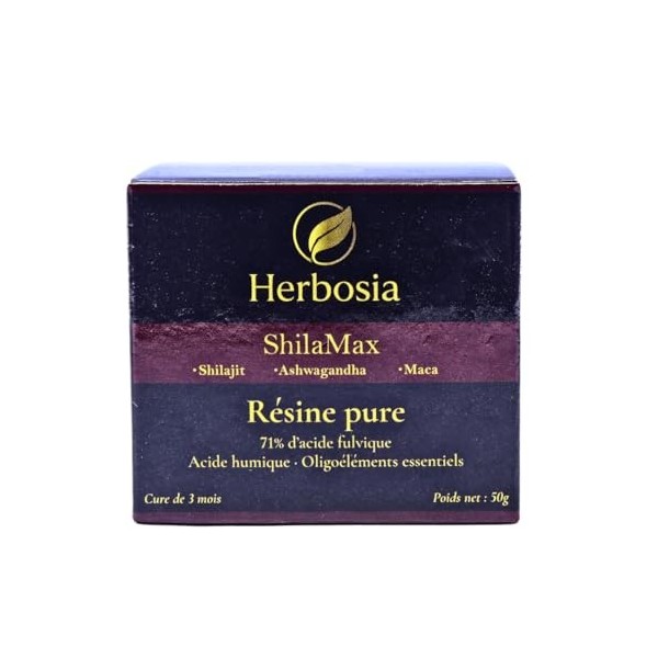 HERBOSIA Shilajit maca ashwaganda formule triple action – Résine pure de Shilajit 100% naturelle | Riche en acide fulvique et