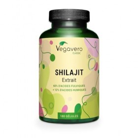 Shilajit Pure 78.000 mg Vegavero® | 180 Gélules | Extrait 60:1 | 60% Acides Fulviques + 12% Humiques | Résine de lHimalaya | ...
