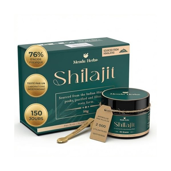 Mendu Herbs Shilajit Pure Resin 50 g – Résine de Shilajit de l’Himalaya 100% authentique – Approvisionnement pour 3 mois – Ri...