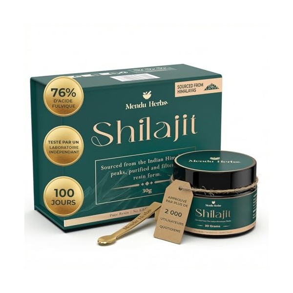 Mendu Herbs Shilajit Pure Resin 50 g – Résine de Shilajit de l’Himalaya 100% authentique – Approvisionnement pour 3 mois – Ri...