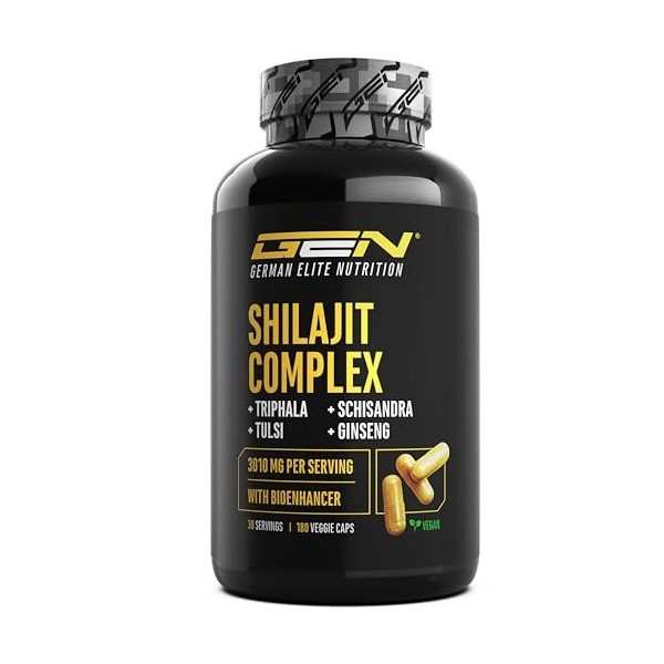 Shilajit Complex - 180 gélules - Hautement dosé avec 3010 mg par portion journalière - Avec ginseng, schisandra, triphala, ex
