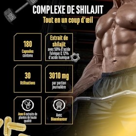 Shilajit Complex - 180 gélules - Hautement dosé avec 3010 mg par portion journalière - Avec ginseng, schisandra, triphala, ex