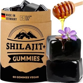 Shilajit Gummies Pure Himalaya – 60 Gommes Naturelles avec Miel de Manuka – 1600 mg par Jour – Sans Sucre, Vegan – Shilajite 