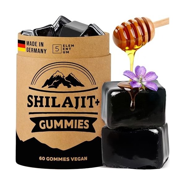 Shilajit Gummies Pure Himalaya – 60 Gommes Naturelles avec Miel de Manuka – 1600 mg par Jour – Sans Sucre, Vegan – Shilajite 