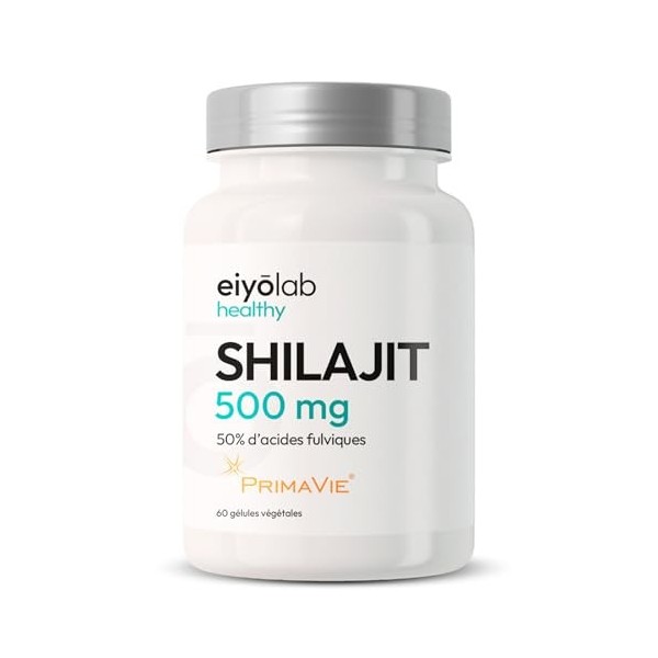 Shilajit Breveté PRIMAVIE® | Extrait Pur en Gélules | Immunité, Musculation et Articulations | Riche en Acide Fulvique 50% 