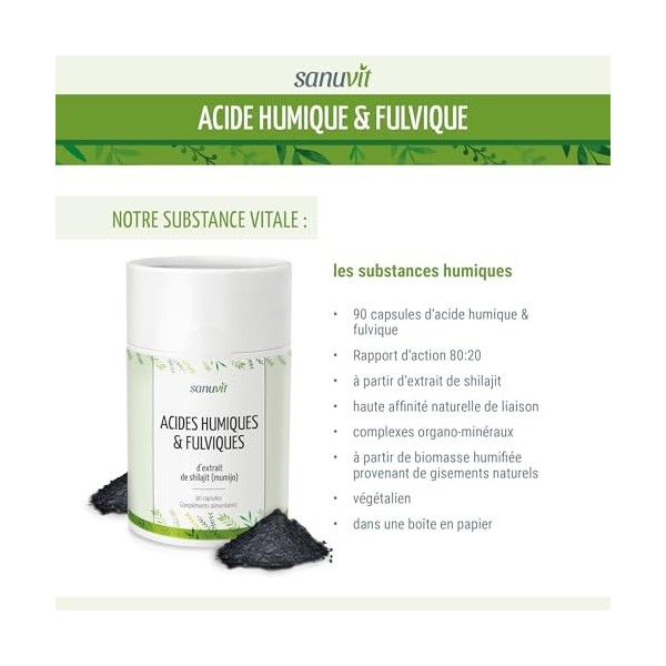 Sanuvit® - Shilajit | Acide fulvique & acide humique en proportion 80:20 | 90 capsules | Mumijo Shilajit | Complexe organo-mi
