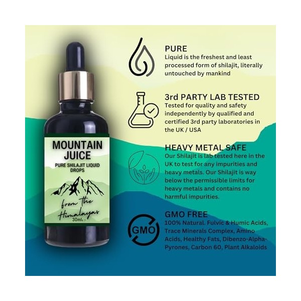 Gouttes liquides Shilajit pur 30 ml Teinture de voyage. Jus de montagne puissant et puissant, résine minérale ayurvédique nat