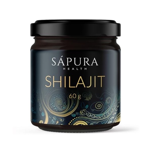 Shilajit Résine originale 60 g avec cuillère – Acide fulvique + acide humique + 85 minéraux | Avec rapport de laboratoire et 