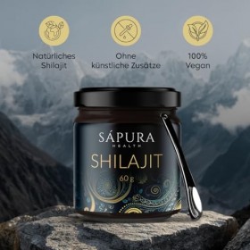 Shilajit Résine originale 60 g avec cuillère – Acide fulvique + acide humique + 85 minéraux | Avec rapport de laboratoire et 