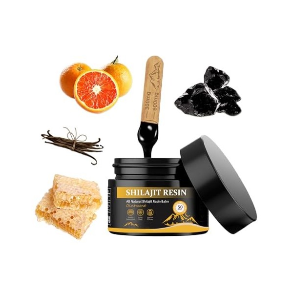 Résine Shilajit - Pouvoir maximal - Résine de shilajit organique naturelle en plus de 85 oligo-éléments - Qualité dorée - Shi
