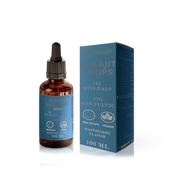 CALIU GUMMY | Gouttes de Shilajit Pur 70% Acide Fulvique | 100 ml | +85 Minéraux Naturels | Complément Alimentaire Énergie, V