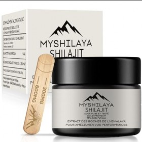 Myshilaya Shilajit -75% Acide Fulvique - Résine de Shilajit de l’Himalaya 30g - Qualité Or avec Doseur en Bois - Naturel Rich