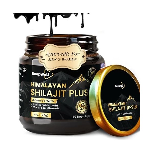 BeepWell Natürliches Himalaya Shilajit Harz – Reich an Fulvinsäure & Spurenelementen – Mit Ashwagandha & Schwarzem Pfeffer – 