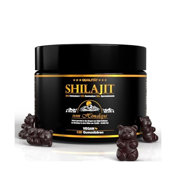 Shilajit 120 oursons en gomme | 30:1 extrait -42.000mg Shilajit | 30% acide fulvique 10% acide humique | 100% Pure & Origin