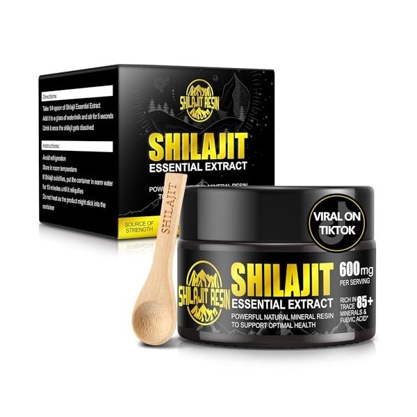 Shilajit Original Himalaya, Résine Shilajitn Hautement Concentrée, Résine Shilajit Naturelle, avec Plus de 85 Oligo-Éléments 
