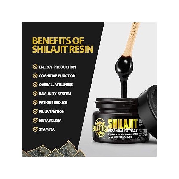 Shilajit Original Himalaya, Résine Shilajitn Hautement Concentrée, Résine Shilajit Naturelle, avec Plus de 85 Oligo-Éléments 