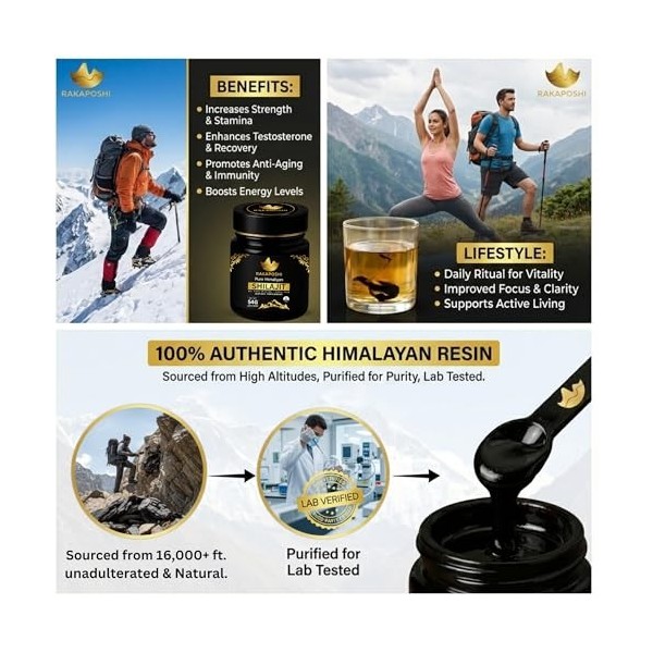 54 g de résine de Shilajit – Pure Himalaya, séchée au soleil et testée en laboratoire | Riche en acide fulvique et humique 85