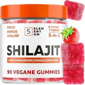 Gommes Shilajit Fraise – 2200 mg – Avec Lion’s Mane, Reishi, Chaga, Cordyceps – 90 pièces Shilajit