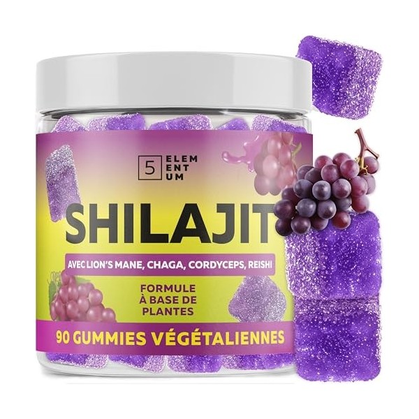 Gommes Shilajit Fraise – 2200 mg – Avec Lion’s Mane, Reishi, Chaga, Cordyceps – 90 pièces Shilajit