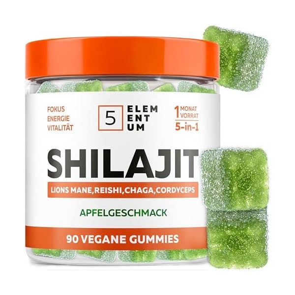 Gommes Shilajit Fraise – 2200 mg – Avec Lion’s Mane, Reishi, Chaga, Cordyceps – 90 pièces Shilajit