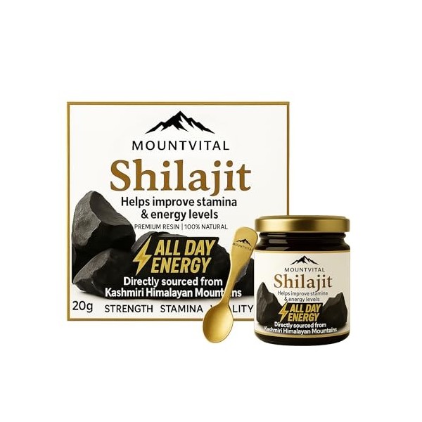 MOUNTVITAL Résine pure de Shilajit du Cachemire | Source authentique de lHimalaya | Complément ayurvédique 100 % naturel | R