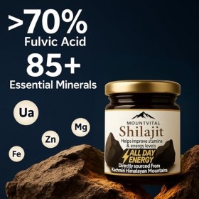 MOUNTVITAL Résine pure de Shilajit du Cachemire | Source authentique de lHimalaya | Complément ayurvédique 100 % naturel | R