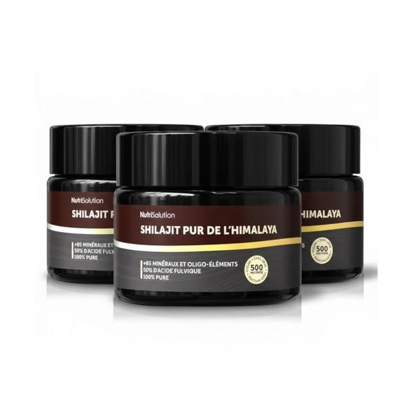 Shilajit Pur de l’Himalaya NutriSolution® - Résine Authentique Haut de Gamme - 500 mg par Dose - 50% d’Acide Fulvique - +85 M