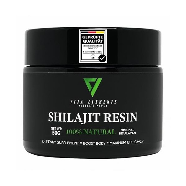 Résine Shilajit Himalaya originale 100 % pure végétalienne, sans additifs, testée en laboratoire ESFA en Allemagne, 50 g