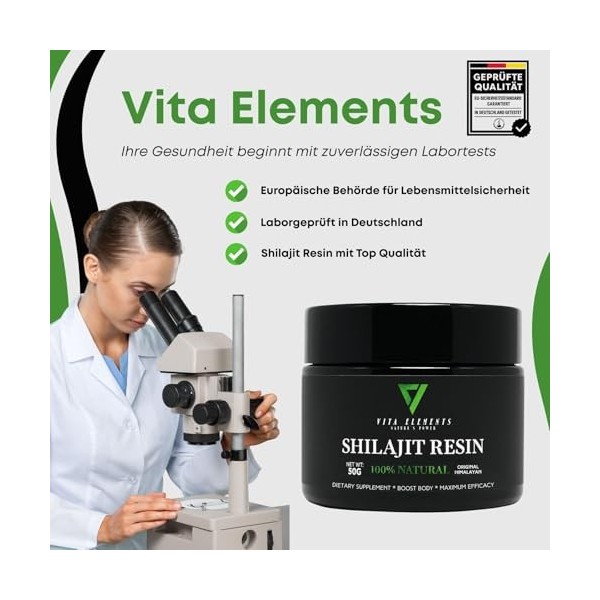 Résine Shilajit Himalaya originale 100 % pure végétalienne, sans additifs, testée en laboratoire ESFA en Allemagne, 50 g