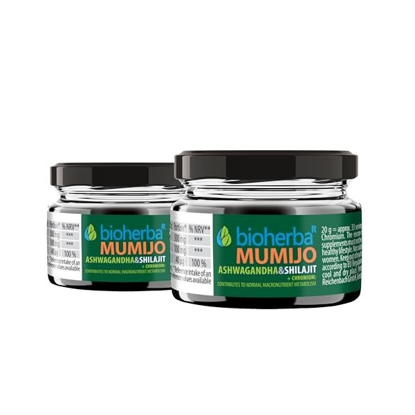 2 Shilajit Résine 20 g avec Ashwagandha & Chrome – Extrait végétal concentré par BIOHERBA | Formule naturelle pour le quotidi...