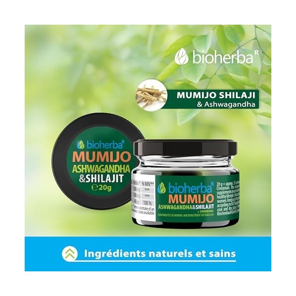 2 Shilajit Résine 20 g avec Ashwagandha & Chrome – Extrait végétal concentré par BIOHERBA | Formule naturelle pour le quotidi...