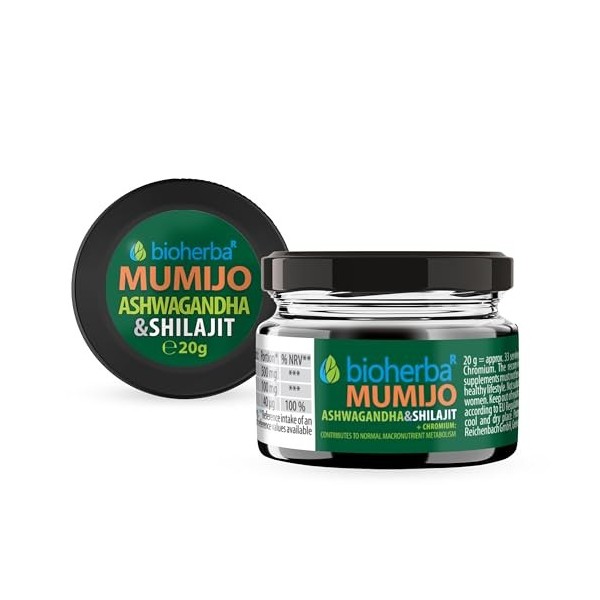 2 Shilajit Résine 20 g avec Ashwagandha & Chrome – Extrait végétal concentré par BIOHERBA | Formule naturelle pour le quotidi...
