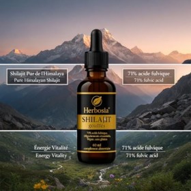 HERBOSIA Shilajit Gouttes 60 ml – Complément Alimentaire Liquide, Résine Himalayenne 100 % Pure, Riche en Acides Fulviques, V