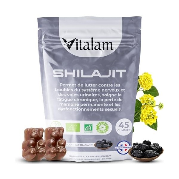 VITALAM Gummies Shilajit Pur Bio en sachet, Shilajit Himalaya, Boost métabolisme, Libido et Energie, Acide Fulvique, Soutien 