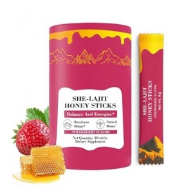 Shilajit Lot de 30 bâtonnets de miel pour femme, bâtonnets de miel à la fraise, stimulateur dénergie naturelle et de vitalit