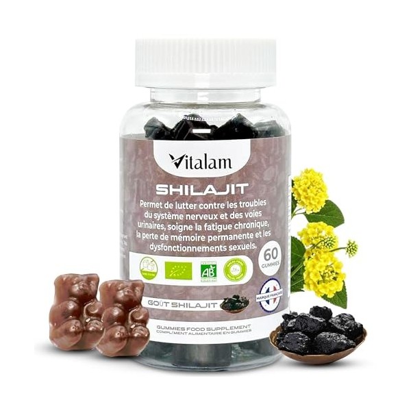 VITALAM Gummies Shilajit Pur Bio, Shilajit Himalaya, Boost métabolisme, Libido et Energie, Acide Fulvique, Soutien Immunitair