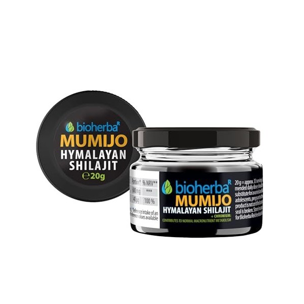 Shilajit Résine 600 mg 20 g par BIOHERBA – Extrait pur de Mumijo avec Chrome | Complément végétal en pâte | Métabolisme & rou...