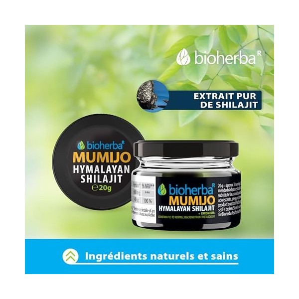 Shilajit Résine 600 mg 20 g par BIOHERBA – Extrait pur de Mumijo avec Chrome | Complément végétal en pâte | Métabolisme & rou...