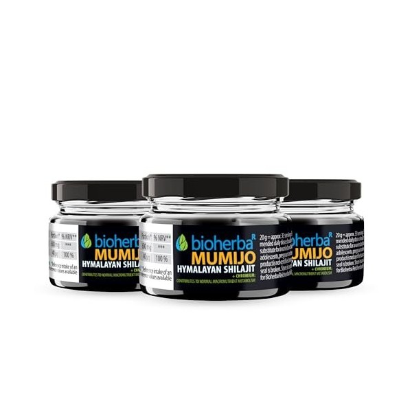 Shilajit Résine 600 mg 20 g par BIOHERBA – Extrait pur de Mumijo avec Chrome | Complément végétal en pâte | Métabolisme & rou...