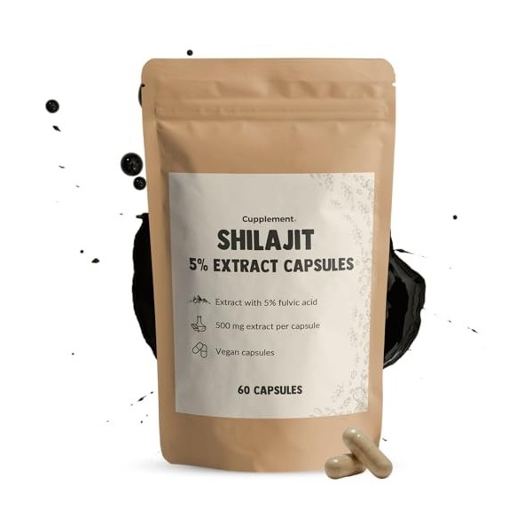 Cupplement – Shilajit 60 capsules – 5% dextrait de résine – Qualité supérieure 500 mg par capsule