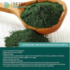 DETOX ORGANICA - Spiruline Poudre Bio - 250g de Poudre Naturelle - Riche en Protéines, Antioxydants, Fer et Phycocyanine - 10...