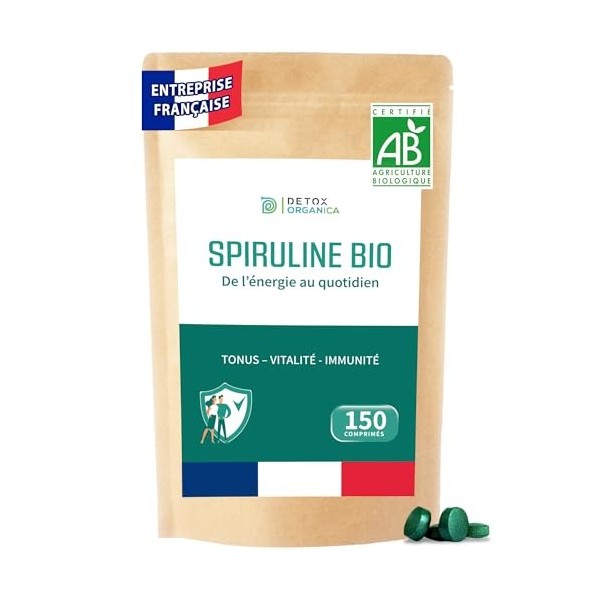 DETOX ORGANICA - Spiruline Poudre Bio - 250g de Poudre Naturelle - Riche en Protéines, Antioxydants, Fer et Phycocyanine - 10...