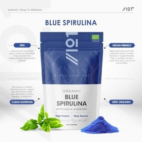 Poudre de spiruline bleue biologique 50 g – Phycocyanine 100 % naturelle pour smoothies – Colorant et ingrédient alimentaire 